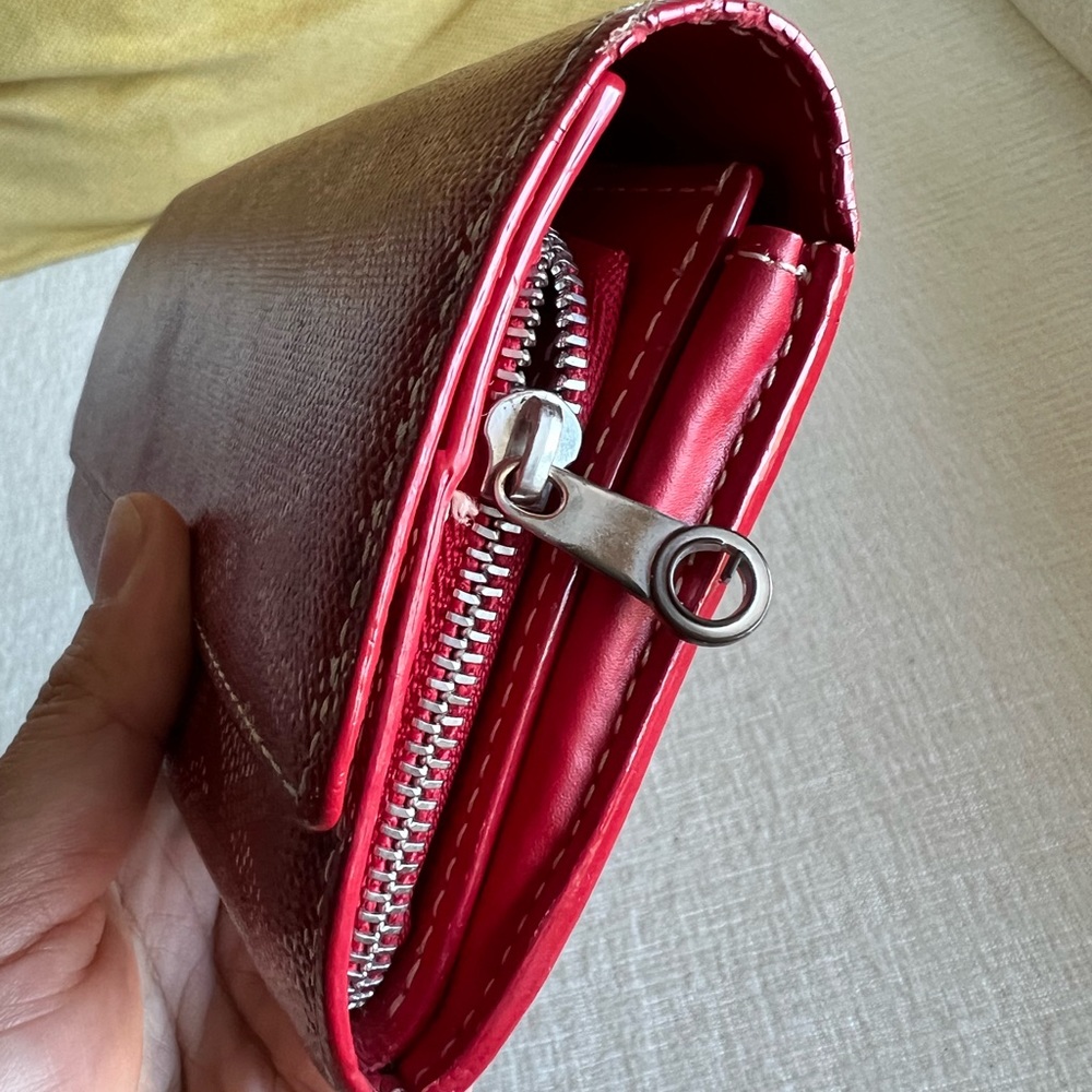 Authentic Goyard Red Long Wallet Leather Goyardine - Picture 10 of 15